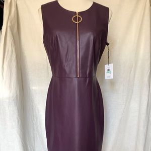 Calvin Klein Faux Leather Sheath Dress 8